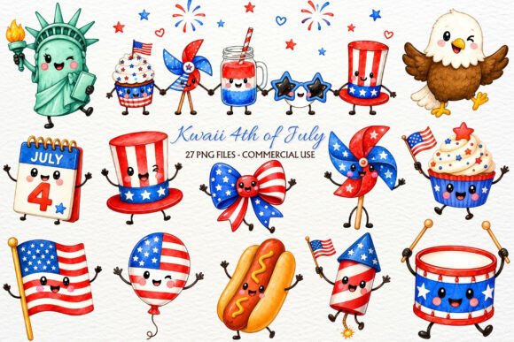 Download Kawaii 4th of July Nursery Clipart PNG - 4th of july Collection