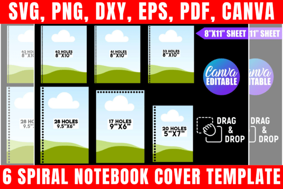 Download 6 Spiral Notebook Cover Template Bundle - Book cover Collection